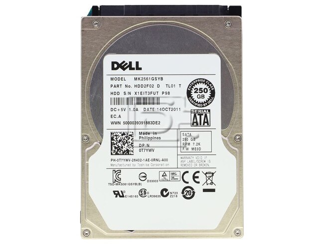 Toshiba MK2561GSYB T7YWV 0T7YWV 250GB 2.5" Laptop SATA Hard Drive Image 1 image