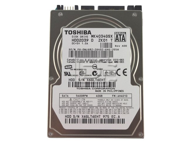 Toshiba MK4034GSX WJ682 0WJ682 Laptop SATA Hard Drive image 1
