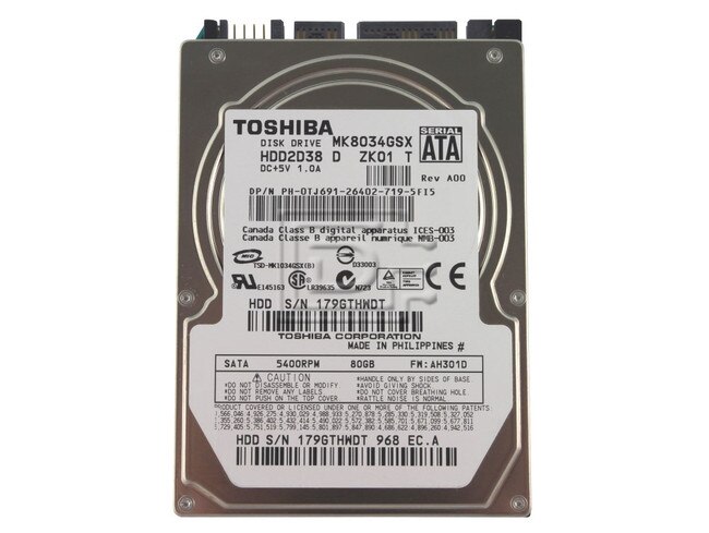 Toshiba MK8034GSX TJ691 0TJ691 Laptop SATA Hard Drive Image 1 image