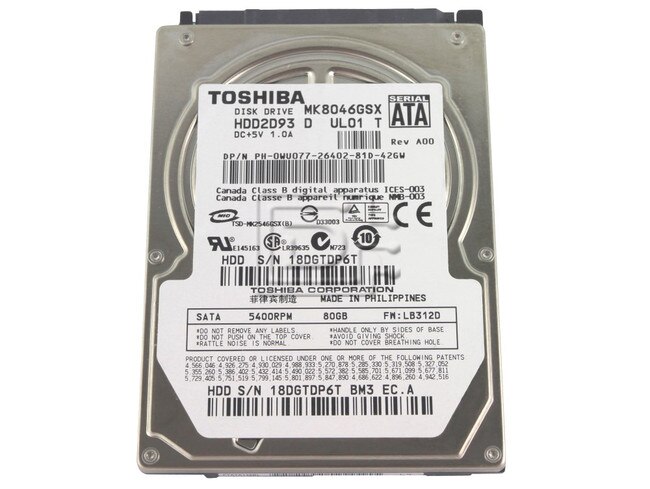 Toshiba MK8046GSX WU077 0WU077 Laptop SATA Hard Drive image 1