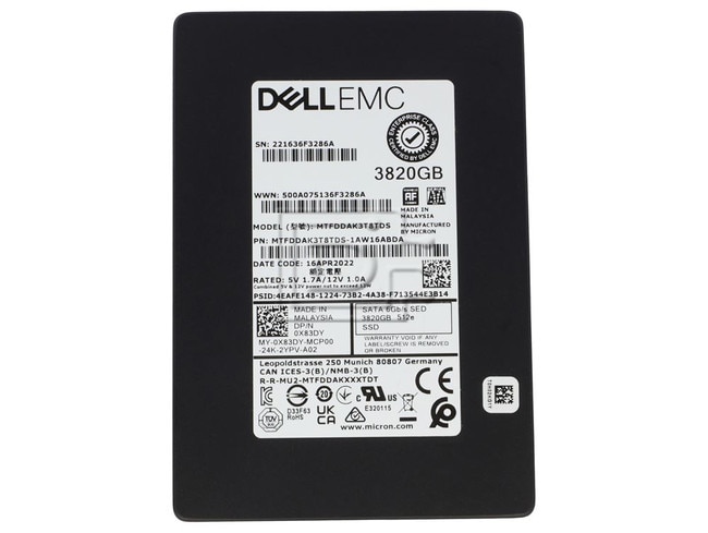 Micron MTFDDAK3T8TDS-1AW16ABDA X83DY 0X83DY 3.84TB SATA SSD SED 2.5 Image 1 image