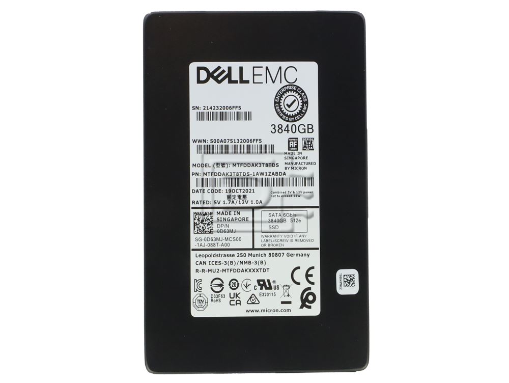 Dell D63MJ / Micron MTFDDAK3T8TDS-1AW1ZABDA 3.84TB Read