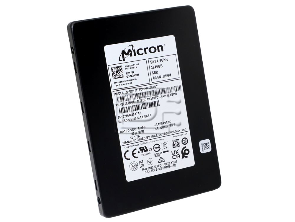 Micron MTFDDAK3T8TDT-1AW16ABDB JN3WH 0JN3WH MTFDDAK3T8TDT MTFDDAK3T8TDT-1AW16ABYY 5300 MAX 3.84TB SATA SED SSD Image 1 image