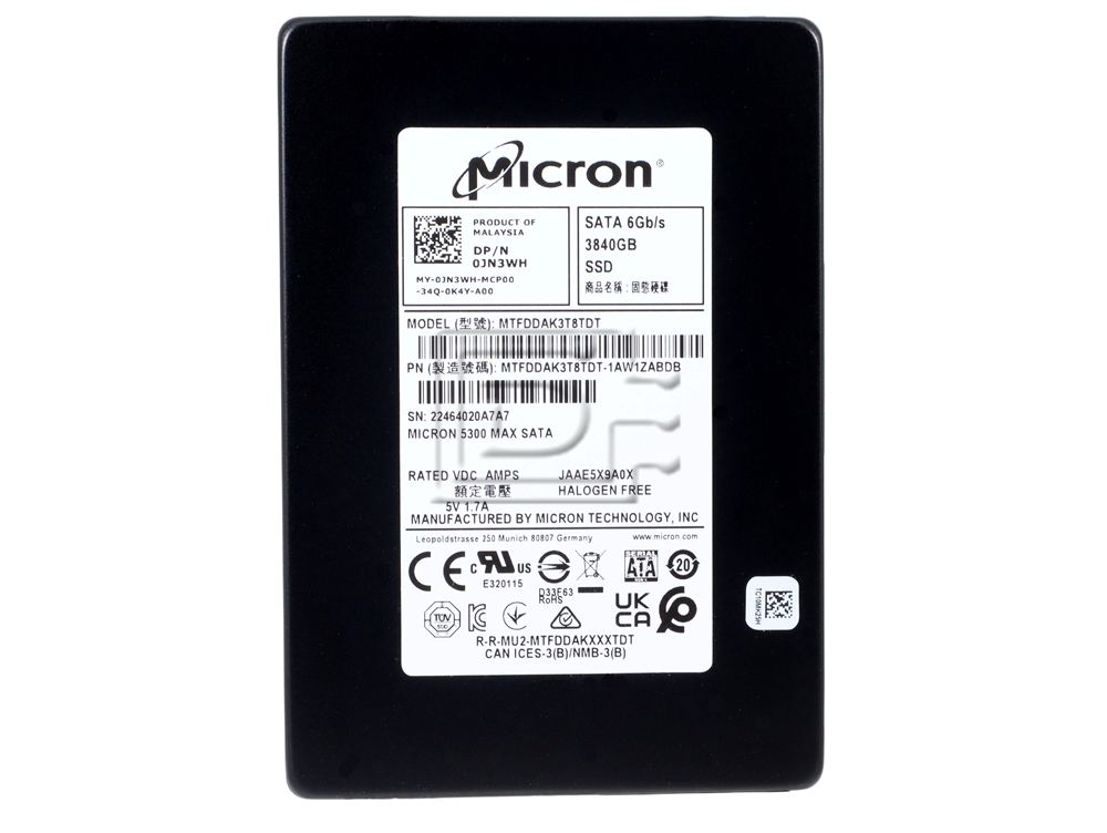 Micron MTFDDAK3T8TDT-1AW16ABDB JN3WH 0JN3WH MTFDDAK3T8TDT MTFDDAK3T8TDT-1AW16ABYY 5300 MAX 3.84TB SATA SED SSD Image 2 image