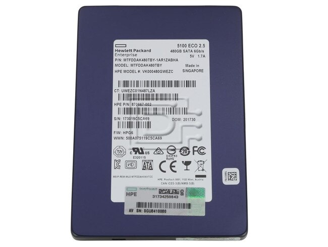 Micron MTFDDAK480TBY-1AR1ZABHA 870667-002 SATA Solid State Drive Image 1 image