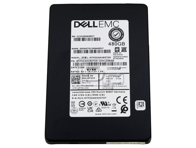 Micron MTFDDAK480TDS-1AW1ZABDA MTFDDAK480TDS MTFDDAK480TDS-1AW1ZAB KCT7J 0KCT7J SATA Solid State Drive Image 1 image