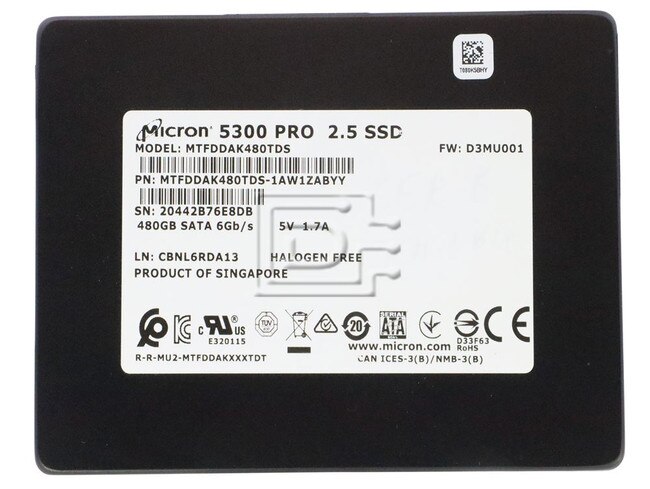 Micron MTFDDAK480TDS-1AW1ZABYY MTFDDAK480TDS MTFDDAK480TDS-1AW1ZAB SATA Solid State Drive image 1