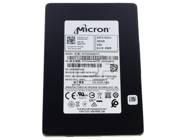 Micron MTFDDAK480TDT-1AW16ABDB MTFDDAK480TDT-1AW16ABYY 5FYTF 05FYTF SATA Solid State Drive Image 1 image