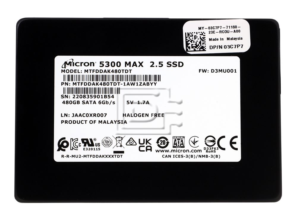 Micron MTFDDAK480TDT 3C7P7 03C7P7 MTFDDAK480TDT-1AW1ZABYY SATA Solid State Drive Image 2 image