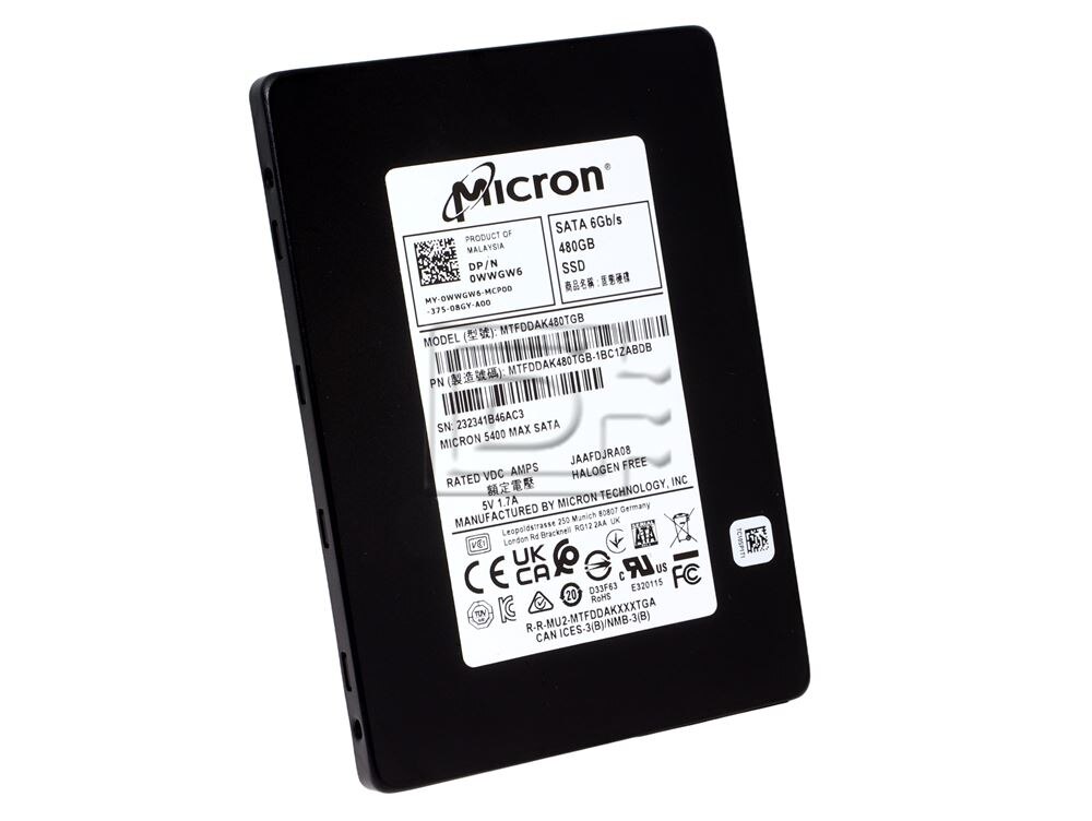 Micron MTFDDAK480TGB MTFDDAK480TGB-1BC1ZABYY MTFDDAK480TGB-1BC1ZABYYR WWGW6 0WWGW6 Micron 480GB SATA SSD Image 1 image