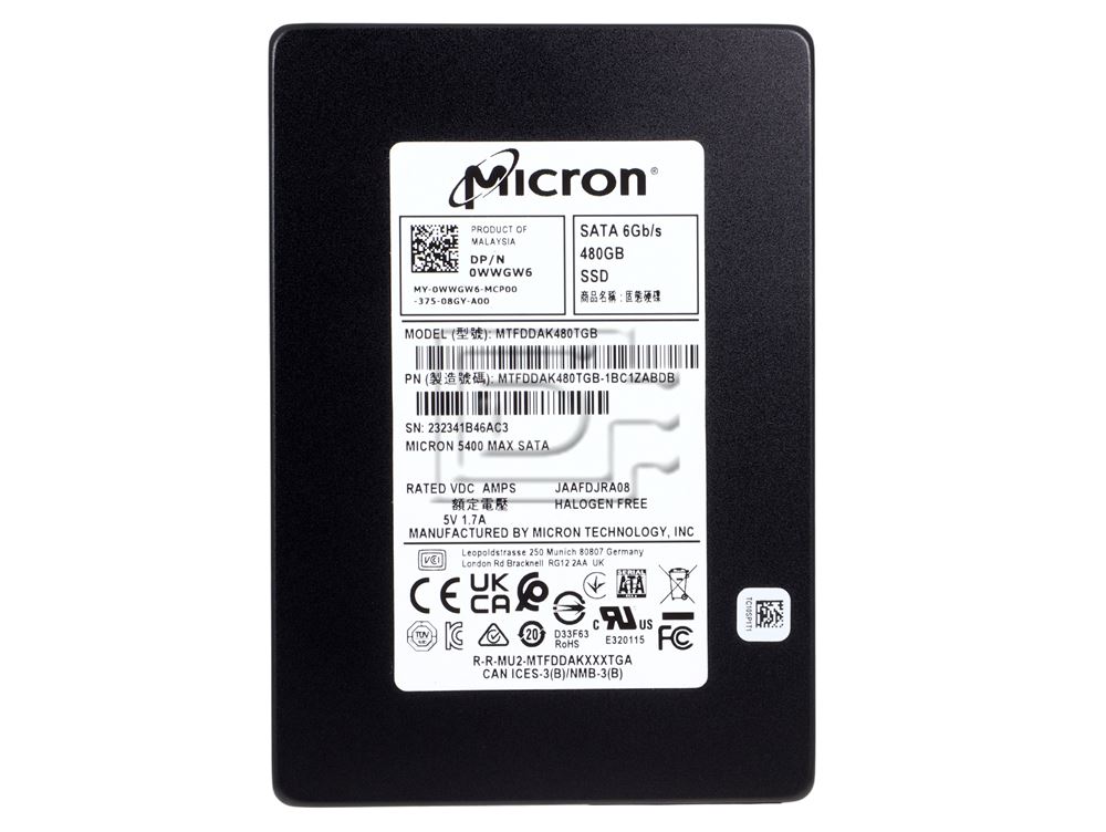 Micron MTFDDAK480TGB MTFDDAK480TGB-1BC1ZABYY MTFDDAK480TGB-1BC1ZABYYR WWGW6 0WWGW6 Micron 480GB SATA SSD Image 2 image