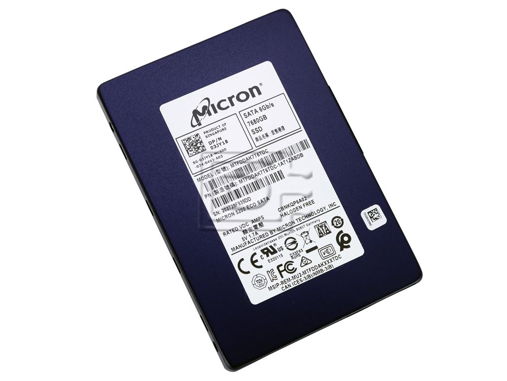 Dell 3JY18 Micron 5200 ECO Series MTFDDAK7T6TDC 1AT1ZABDB 7.68 TB 7680GB 2.5in 6Gbps 3D TLC SATA SSD Brand New OEM