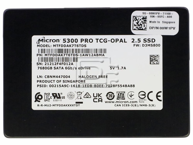 Micron MTFDDAK7T6TDS-1AW12ABMA 8W1PV 08W1PV 7.68TB SATA SED SSD Image 1 image