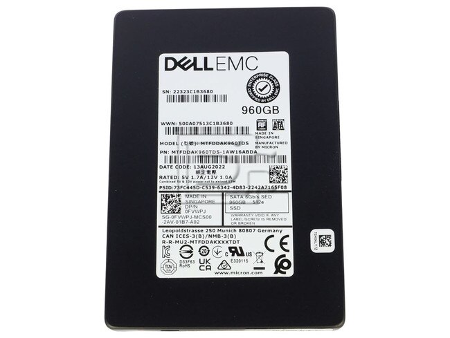Micron MTFDDAK960TDS FVWPJ 0FVWPJ 960GB 2.5 SSD SATA Image 1 image