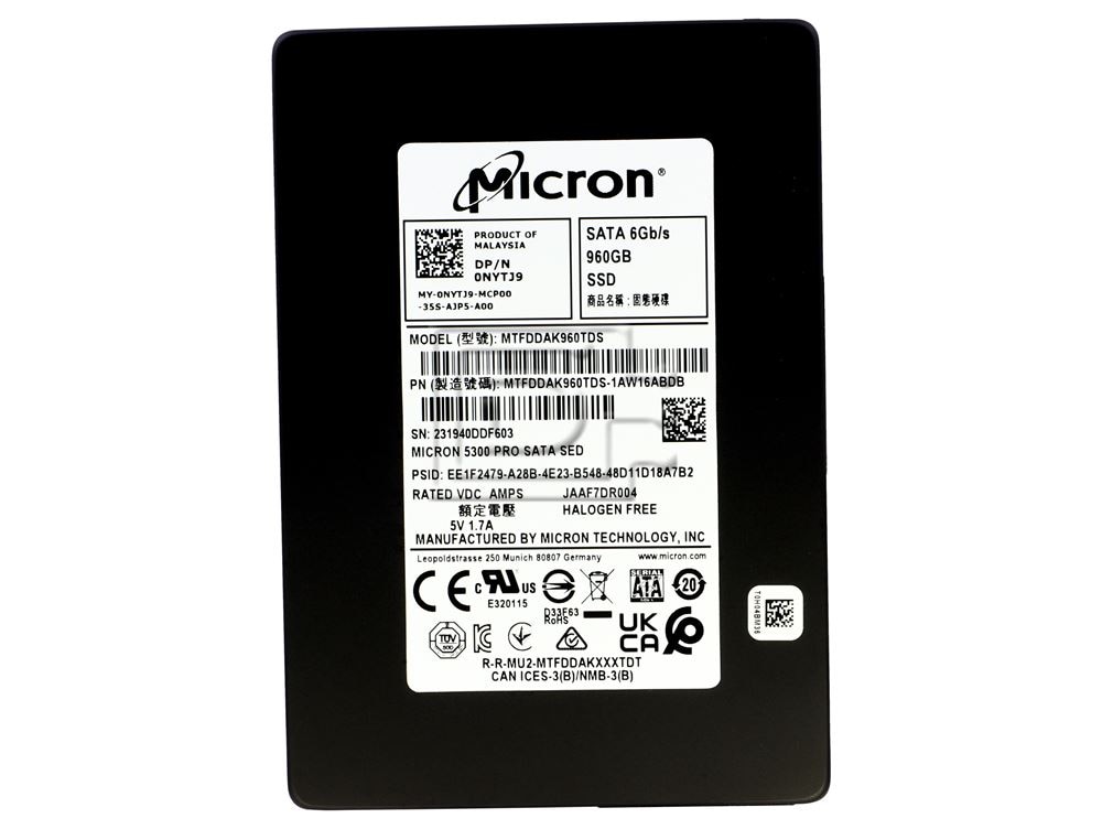 Micron MTFDDAK960TDS NYTJ9 0NYTJ9 MTFDDAK960TDS-1AW16ABDA MTFDDAK960TDS-1AW16ABYY 1AW16ABYY 960GB SED Encrypted SATA SSD Image 2 image
