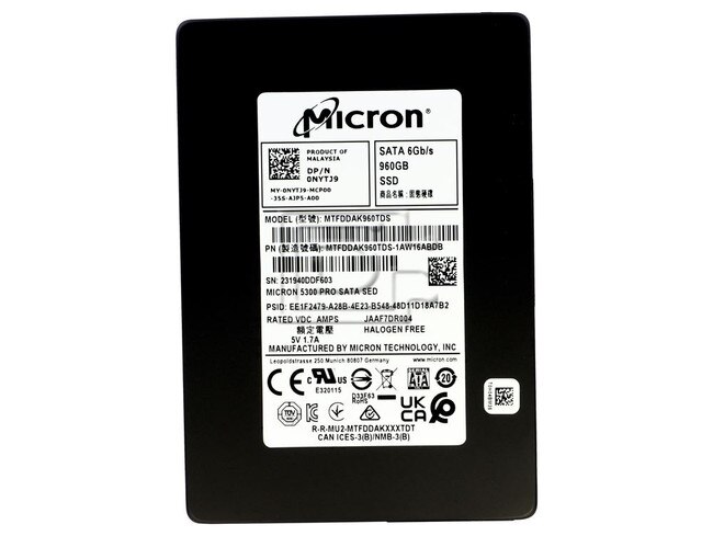 Micron MTFDDAK960TDS NYTJ9 0NYTJ9 MTFDDAK960TDS-1AW16ABDA MTFDDAK960TDS-1AW16ABYY 1AW16ABYY 960GB SED Encrypted SATA SSD Image 2 image
