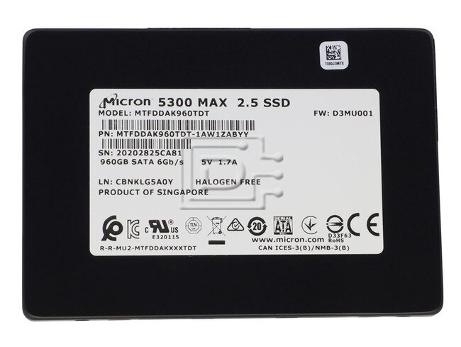 Micron MTFDDAK960TDT-1AW1ZABYY 960GB SATA Solid State Drive Image 1 image