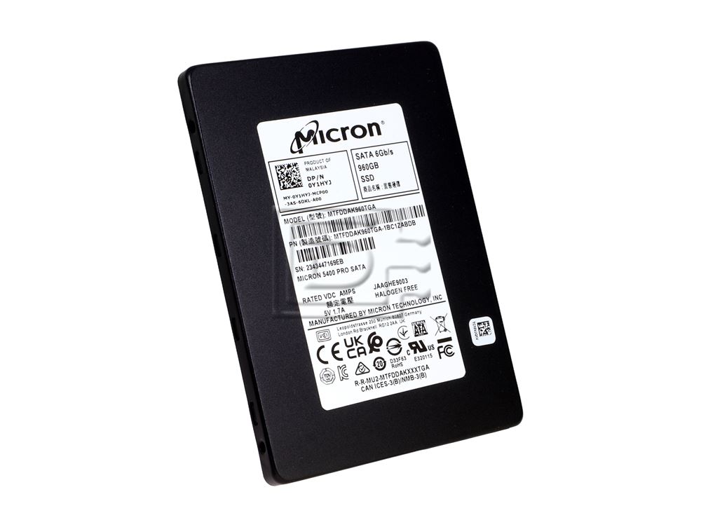 Micron MTFDDAK960TGA MTFDDAK960TGA-1BC1ZABYY MTFDDAK960TGA-1BC1ZABDB MTFDDAK960TGA Y1HYJ 0Y1HYJ 5400 Pro 960GB SATA Read Intensive RI Solid State Drive SSD Image 1 image
