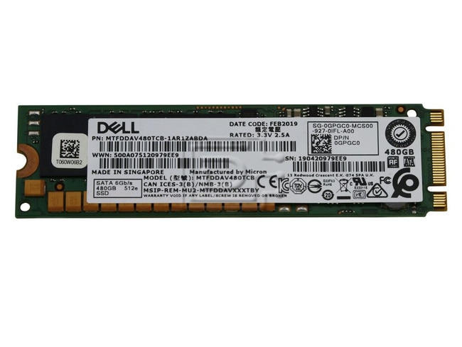 Micron MTFDDAV480TCB-1AR1ZABDA GPGC0 0GPGC0 SATA Solid State Drive Image 1 image