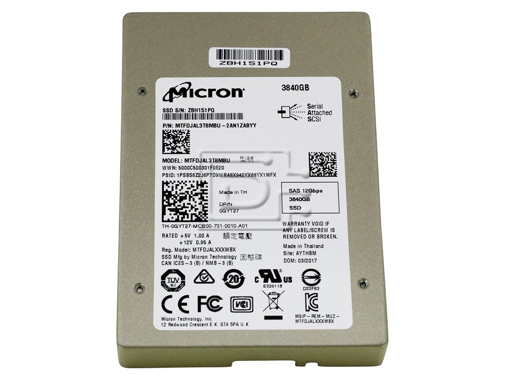 Micron MTFDJAL3T8MBU MTFDJAL3T8MBU-2AN1ZABYY 0GYT27 GYT27 SAS Solid State Drive Image 2 image