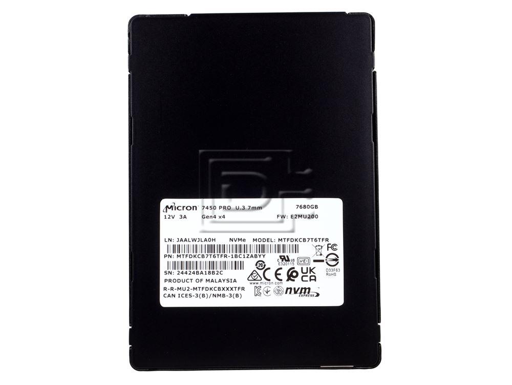 Micron MTFDKCB7T6TFR-1BC1ZABYY MTFDKCB7T6TFR-1BC1ZAB MTFDKCB7T6TFR-1BC1ZABYYR 7450 Pro U.3 7.68TB PCIe 4.0 NVMe SSD Image 2 image