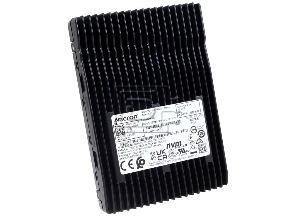 Micron MTFDKCC15T3TFR MTFDKCC15T3TFR-1BC15ABYY 2HRTP 02HRTP 7FD1J 07FD1J 7450 Pro U.3 15.36TB PCIe 4.0 NVMe SSD Image 1 image