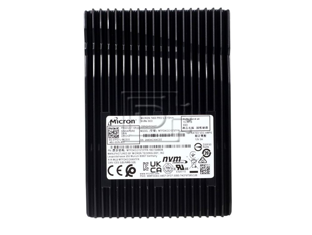 Micron MTFDKCC15T3TFR MTFDKCC15T3TFR-1BC15ABYY 2HRTP 02HRTP 7FD1J 07FD1J 7450 Pro U.3 15.36TB PCIe 4.0 NVMe SSD Image 2 image