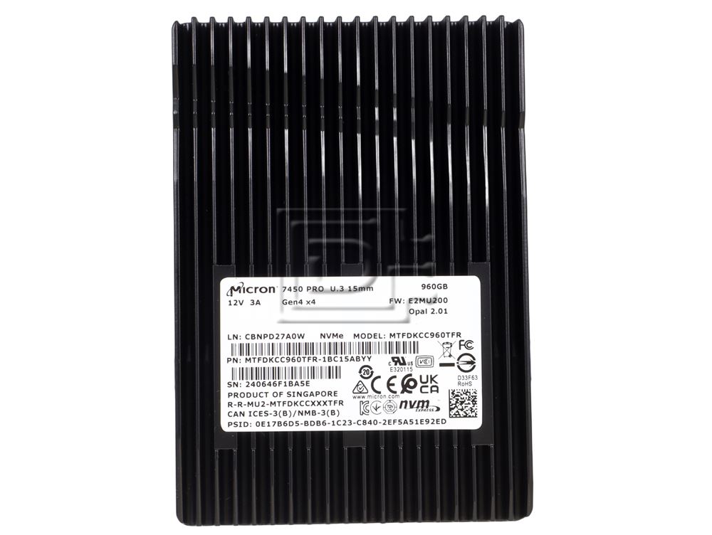 Micron MTFDKCC960TFR-1BC15ABYY MTFDKCC960TFR MTFDKCC960TFR-1BC1ZABYY MTFDKCC960TFR-1BC1DABYY 7450 Pro U.3 960GB PCIe 4.0 NVMe SSD Image 2 image