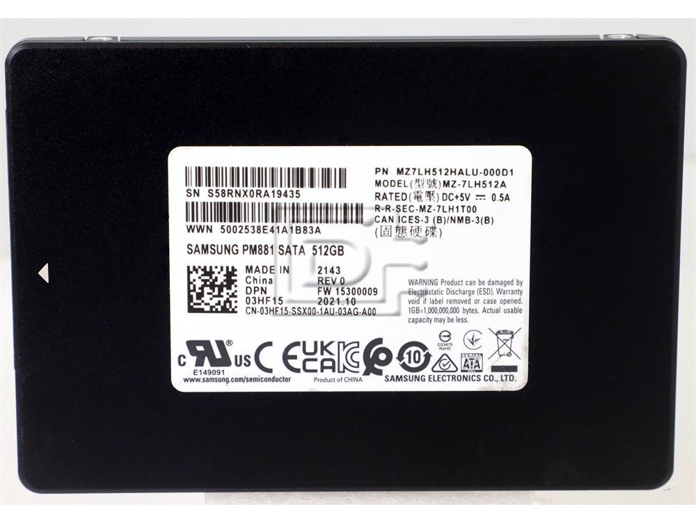 SAMSUNG MZ-7LH512A MZ7LH512HALU-000D1 MZ7LH512HALU 3HF15 03HF15 512GB SATA Solid State Drive Image 2 image