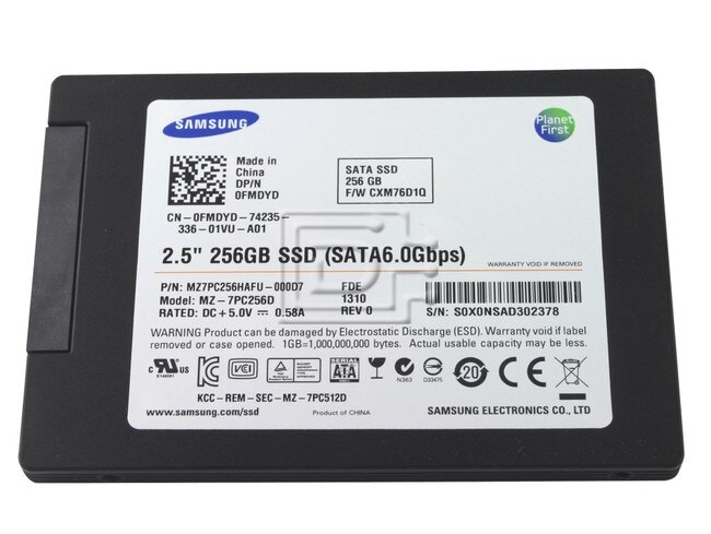 SAMSUNG MZ-7PC256D 0T5YVC T5YVC 0FMDYD FMDYD MZ7PC256HAFU MZ7PC256HAFU-000D7 Samsung SATA III SSD Solid State Drive image 1