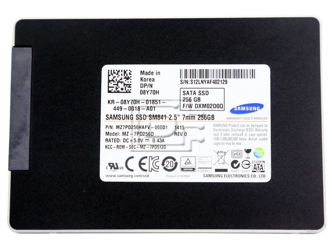 SAMSUNG MZ-7PD256D MZ7PD256HAFV-000D1 08Y70H 8Y70H MZ-7PD256D SATA SSD Image 1 image