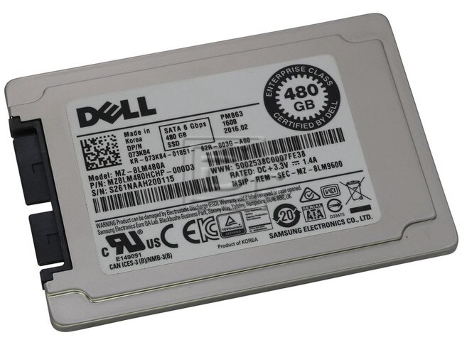 Dell 73K84 / Samsung PM863 MZ-8LM480A 480GB 1.8in Micro SATA 480GB 6Gb/s SATA Solid State Drive
