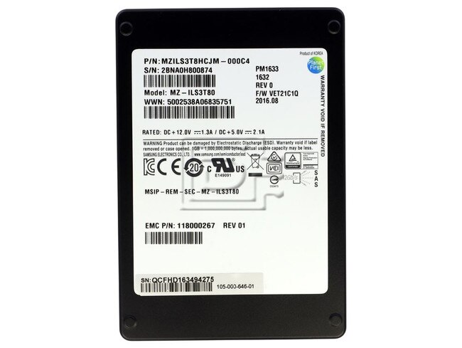 SAMSUNG MZ-ILS3T80 MZILS3T8HCJM-000C4 118000267 105-000-646-01 SAS Solid State Drive Image 3 image