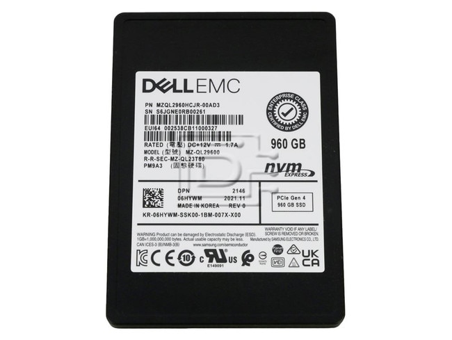 SAMSUNG MZ-QL29600 6HYWM 06HYWM MZQL2960HCJR-00AD3 MZ-QL296000 PCIe NVMe Solid State Drive image 1