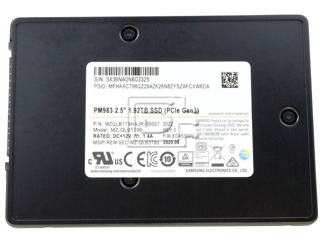 SAMSUNG MZ-QLB1T90 MZQLB1T9HAJR MZQLB1T9HAJR-00007 1.92TB U.2 PCIe NVMe SSD Image 1 image