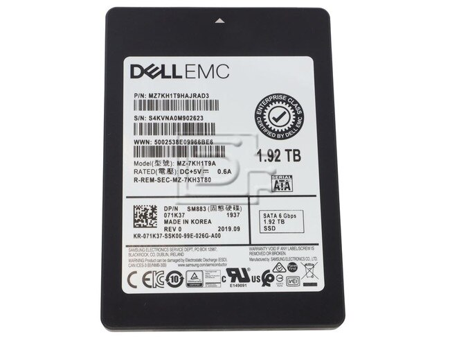 SAMSUNG MZ7KH1T9HAJRAD3 MZ-7KH1T9A 71K37 MZ7KH1T9HAJR0D3 SATA Solid State Drive Image 1 image