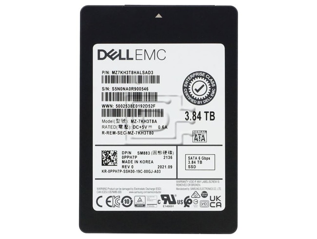 SAMSUNG MZ7KH3T8HALSAD3 MZ-7KH3T80 PPH7P 0PPH7P 3.84TB 2.5 SSD SATA Image 1 image