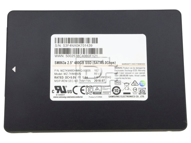 SAMSUNG MZ7KM480HMHQ-00005 MZ-7KM480N 480GB 2.5 SSD SATA image 1