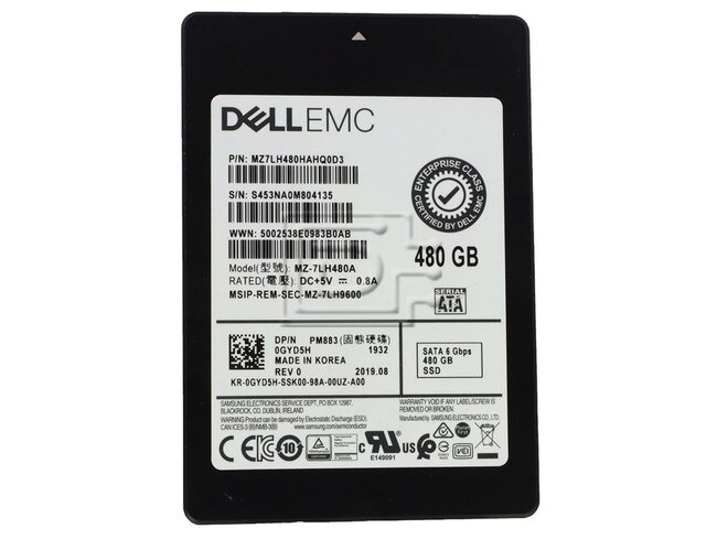 SAMSUNG MZ7LH480HAHQ0D3 GYD5H 0GYD5H MZ-7LH480A 480GB 2.5 SSD SATA Image 1 image