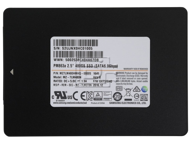 SAMSUNG MZ7LM480HMHQ-00005 MZ7LM480HMHQ 480GB 2.5 SSD SATA Image 1 image