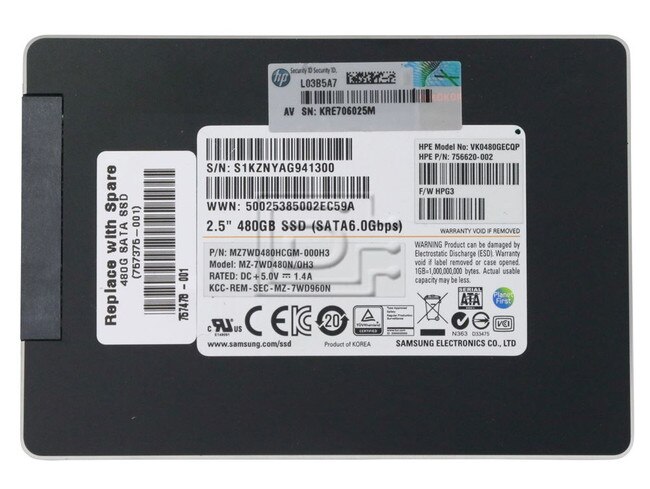 SAMSUNG MZ7WD480HCGM MZ7WD480HCGM-000H3 MZ7WD480HCGM-000H2 756620-002 MZ-7WD480N/0H3 SATA SSD image 2