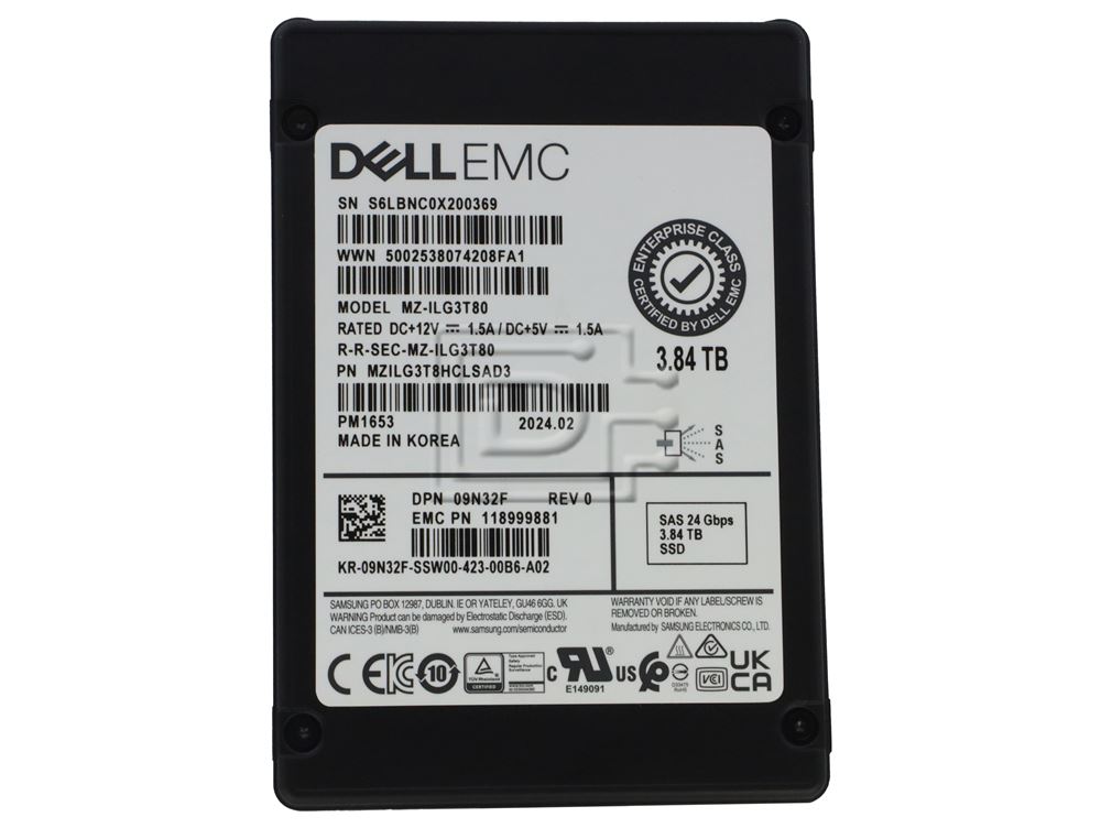 Dell 9N32F / Samsung MZILG3T8HCLSAD3 / MZ-ILG3T80 / PM1653