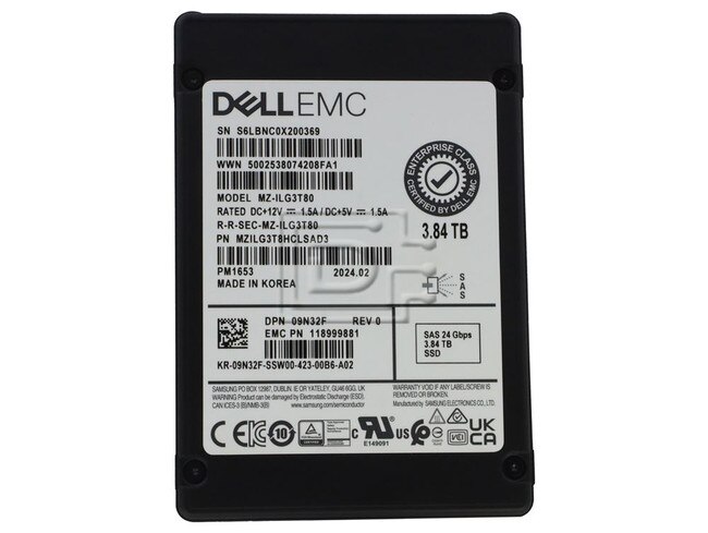 SAMSUNG MZILG3T8HCLSAD3 9N32F 09N32F MZ-ILG3T80 Dell 3.84TB SAS SSD ME5 Image 1 image