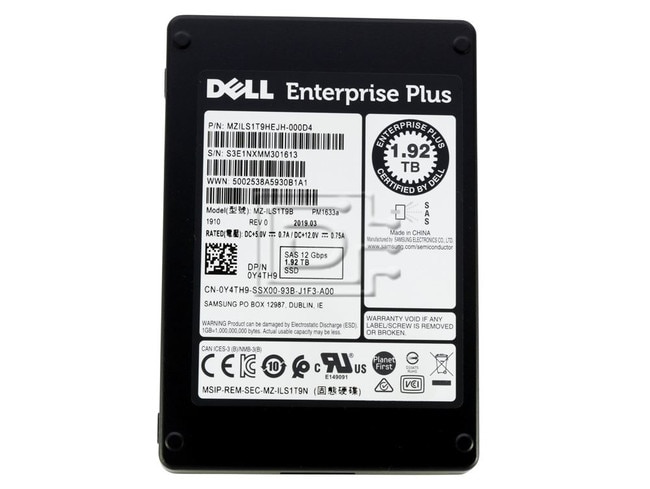 Dell Enterprise Plus Y4th9 Samsung Pm1633a Mzils1t9hchp 000d4 2 5in Sff 1 92tb Sas Ssd