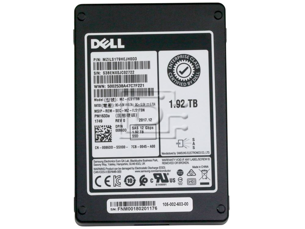 SAMSUNG MZILS1T9HEJH0D3 086DD 0086DD 1.92TB 2.5 SSD SAS Image 2 image