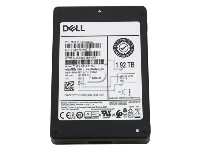 SAMSUNG MZILT1T9HAJQ0D3 F0VFY 0F0VFY MZILT1T9HAJQ0D3 MZ-ILT1T9A MZ-ILT3T80 Dell 1.92TB 2.5 SSD SAS ME4 Image 1 image