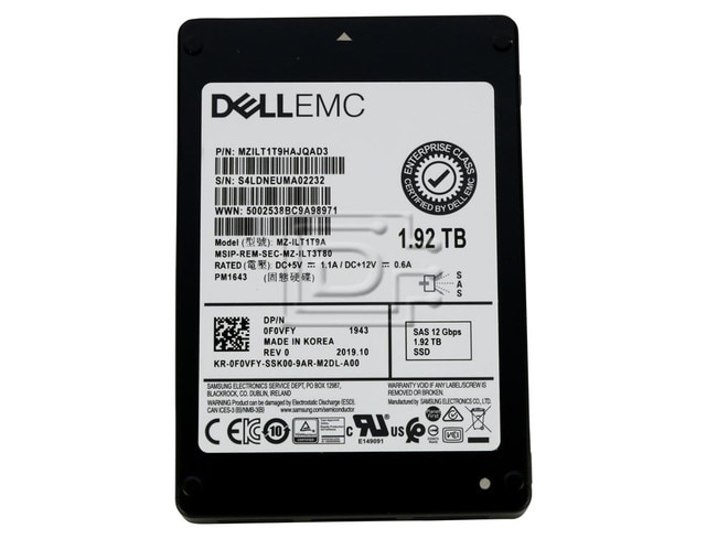 SAMSUNG MZILS1T9HEJH0D3 F0VFY 0F0VFY MZILT1T9HAJQAD3 MZ-ILT1T9A MZ-ILT3T80 1.92TB 2.5 SSD SAS image 1