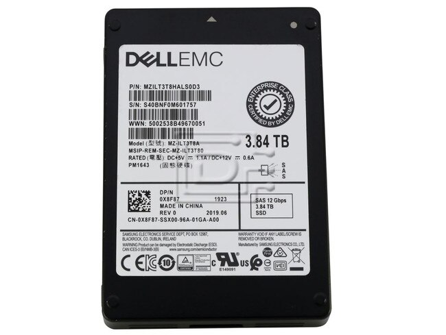 SAMSUNG MZILT3T8HALS0D3 X8F87 0X8F87 MZ-ILT3T8A SAS Solid State Drive Image 1 image