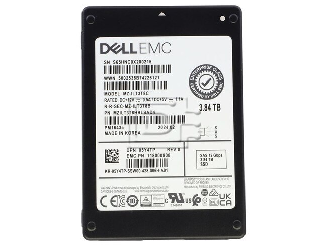 SAMSUNG MZILT3T8HBLSAD4 05Y4TP 5Y4TP MZ-ILT3T8C Dell 3.84TB SAS SSD Image 1 image