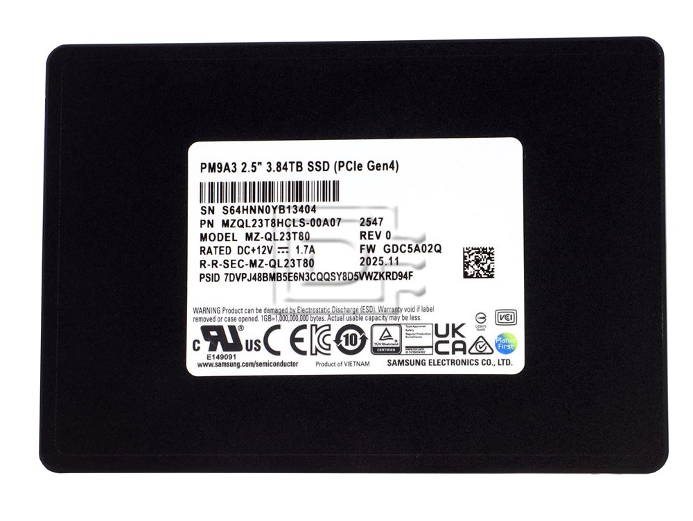 SAMSUNG MZ-QL23T80 MZQL23T8HCLS-00A07 MZQL23T8HCLS PM9A3 3.84TB NVMe U.2 2.5 PCIe 4.0 SSD Image 2 image